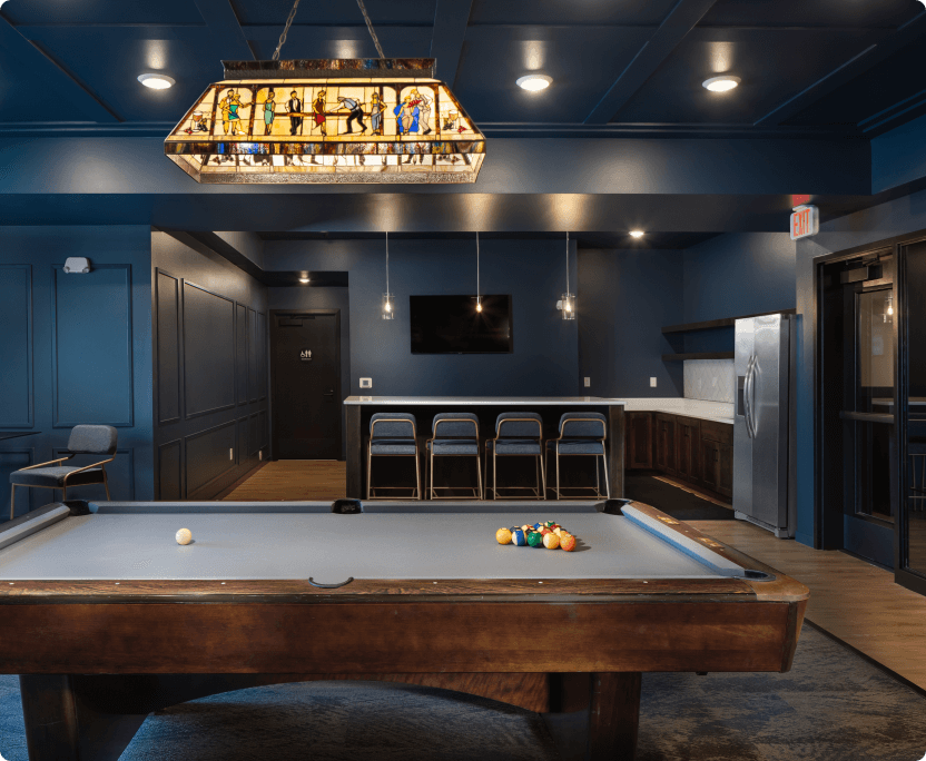 a pool table in a room