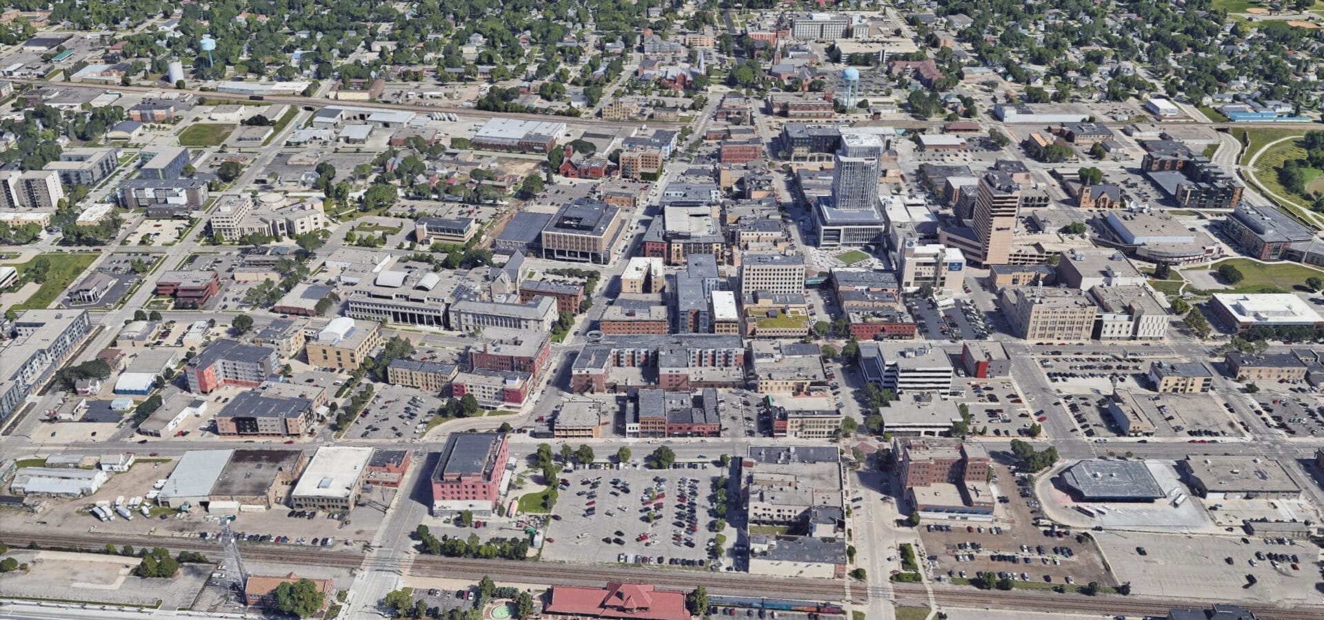 an aerial view of a city.