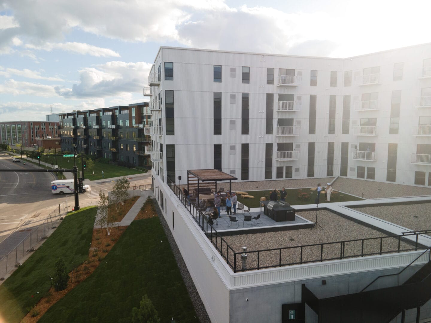 Balcony overlooking RiverHouse rooftop patio